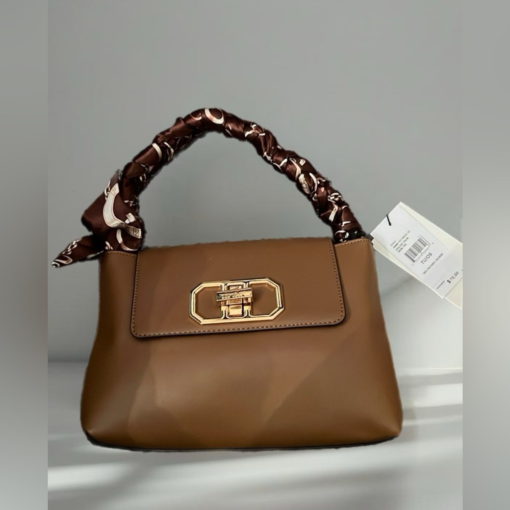 NEW with tags Nicole Miller $70 Bag Vegan Leather, Braided Scarf Handle